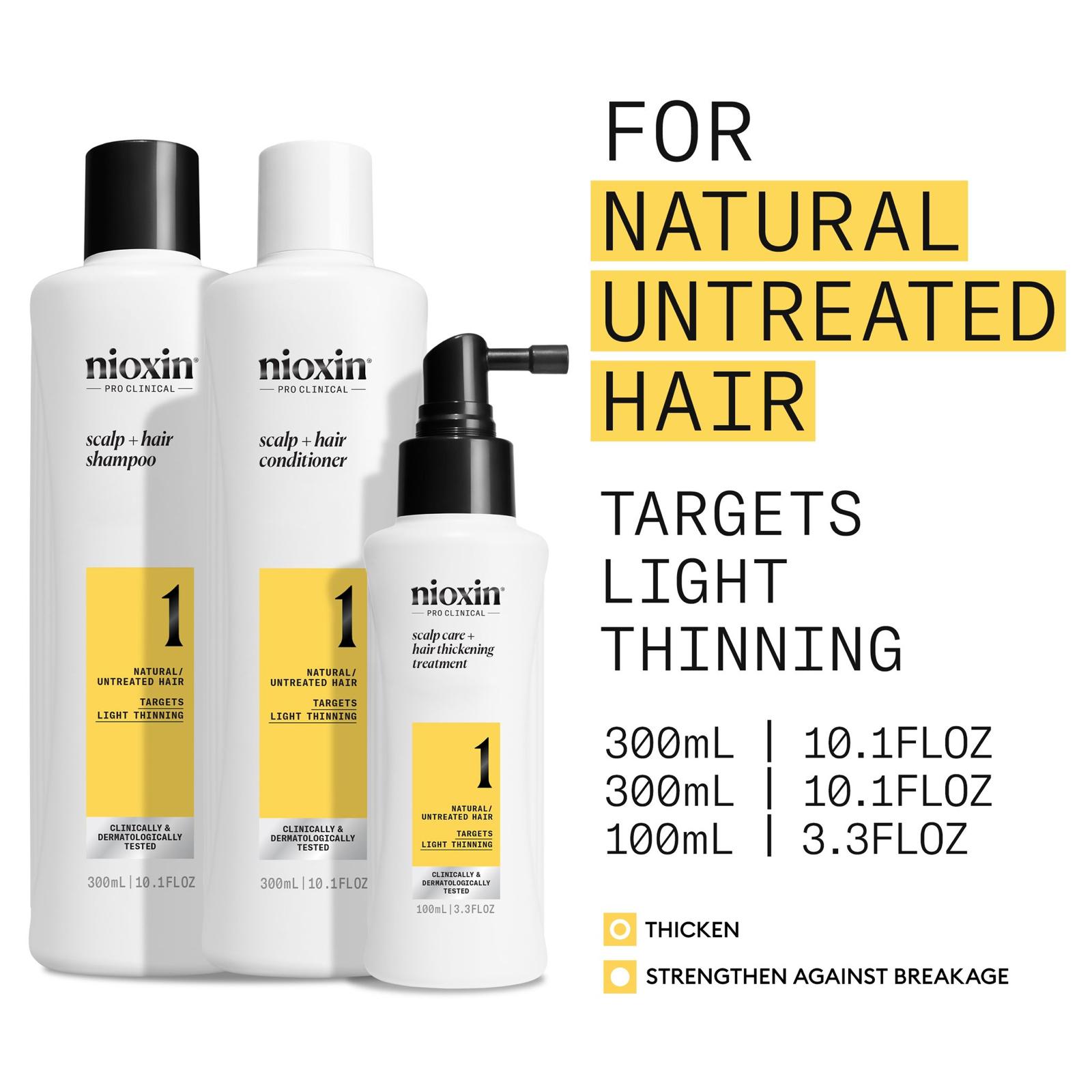 Nioxin Scalp + Hair Thickening System 1 for Natural Hair with Light Thinning, Trial Kit