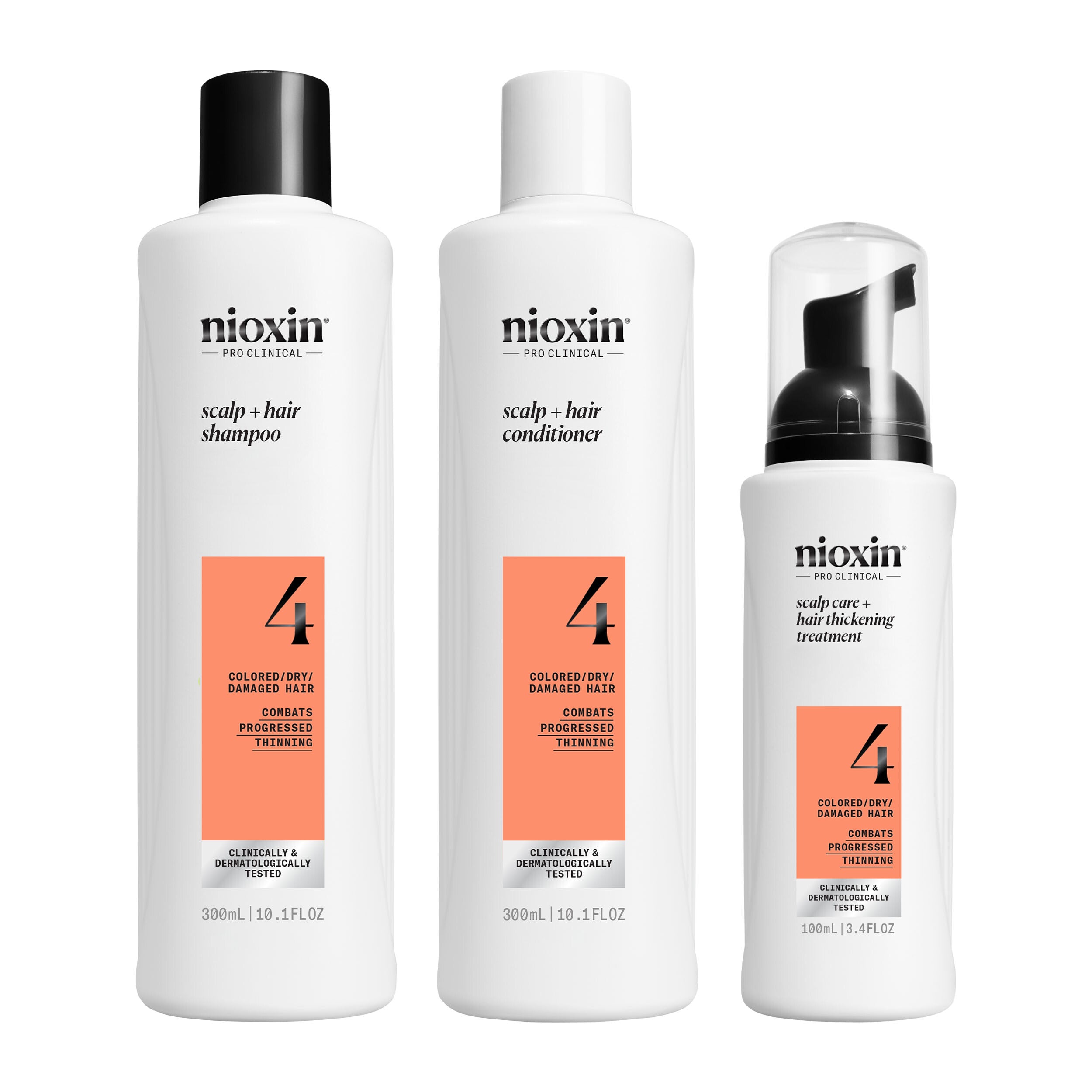 Nioxin Scalp and Hair Thickening System 4 for Coloured, dry and damaged hair Treated Hair with Progressed Thinning, Trial Kit