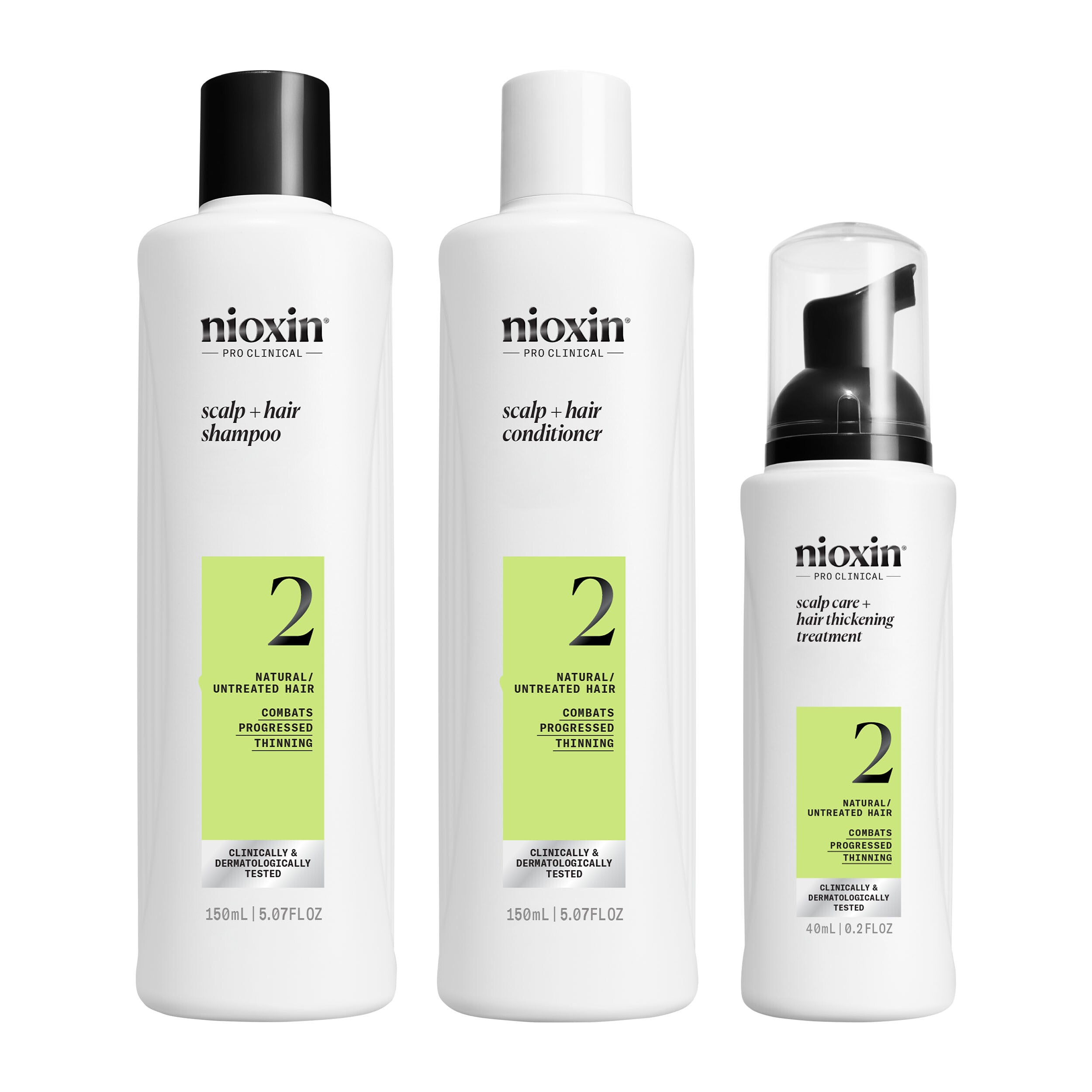 Nioxin Scalp + Hair Thickening System 2 for Natural Hair with Progressed Thinning, Trial Kit